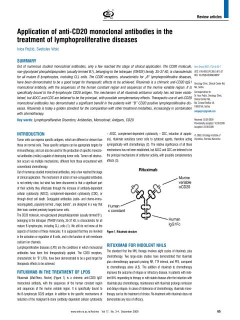 Application of anti-CD20 monoclonal antibodies in the ... - doiSerbia