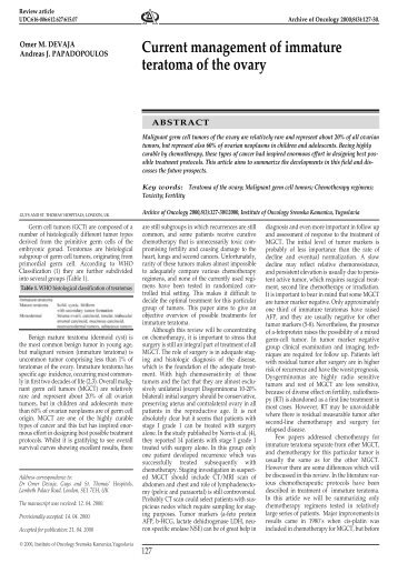 Current management of immature teratoma of the ovary