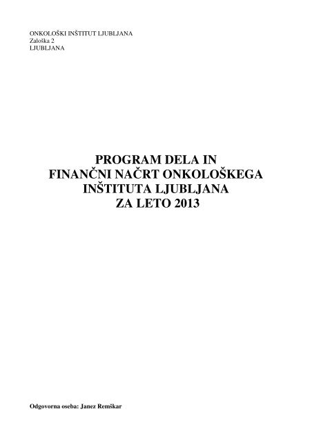 Finančni načrt OI 2013 - Onkološki inštitut