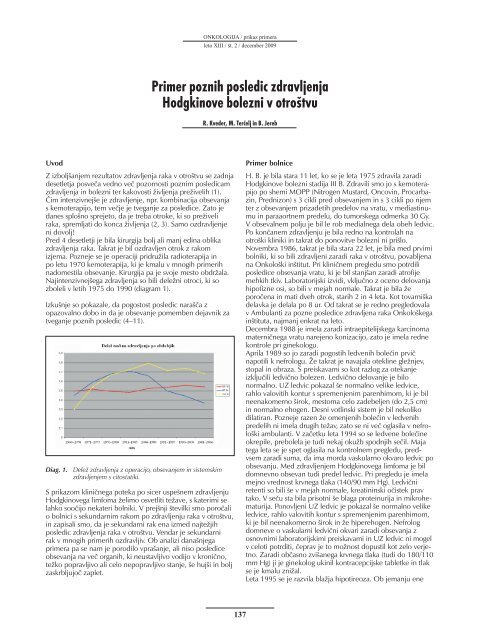 Primer poznih posledic zdravljenja Hodgkinove ... - Onkološki inštitut