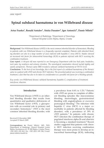 Spinal subdural haematoma in von Willebrand disease