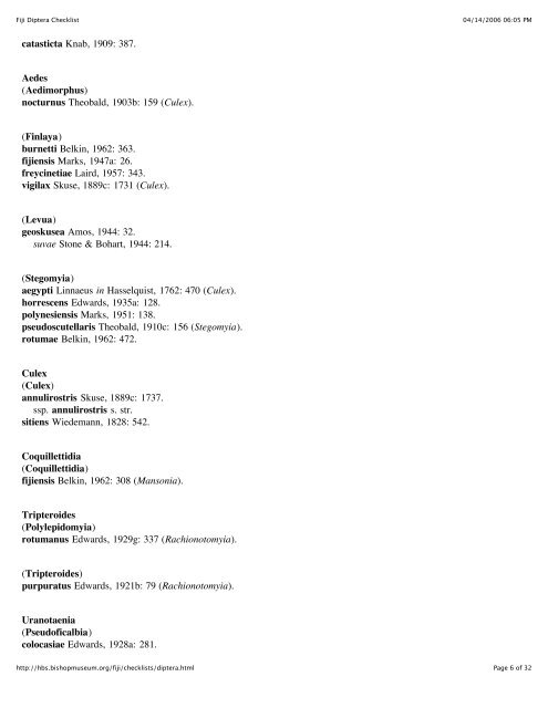 Fiji Diptera Checklist - Online Identification Keys