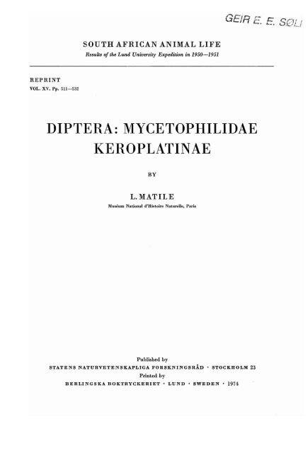 diptera: mycetophilidae i(eroplatinae - Online Identification Keys