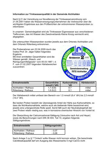 Information zur TrinkwasserqualitÃ¤t in der Gemeinde Aichhalden ...