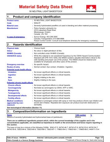 5037 50 NEUTRAL LIGHT BASESTOCK (English ... - Petro-Canada