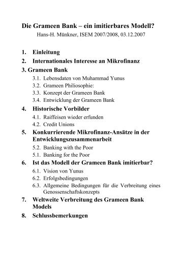 Die Grameen Bank â ein imitierbares Modell?