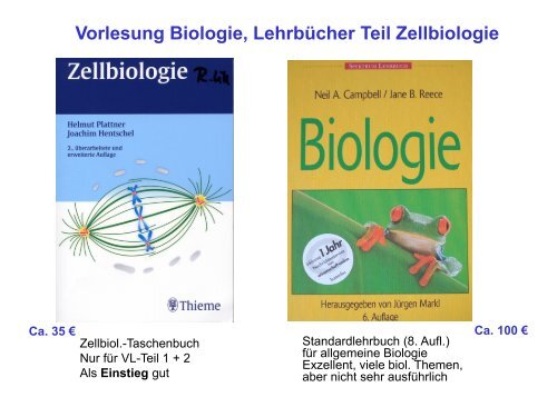Vorlesung Biologie, LehrbÃ¼cher Teil Zellbiologie