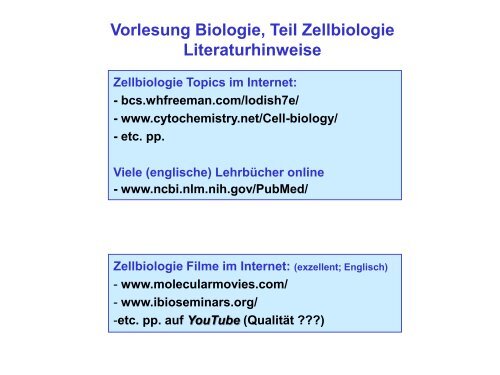 Vorlesung Biologie, LehrbÃ¼cher Teil Zellbiologie