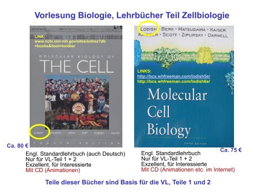 Vorlesung Biologie, LehrbÃ¼cher Teil Zellbiologie