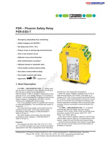 Phoenix Safety Relay PSR-ESD-T - Onlinecomponents.com