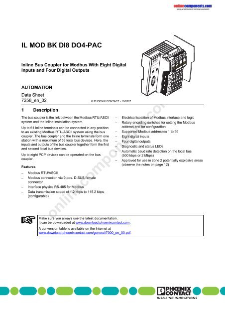 Il Mod Bk Di8 Do4 Pac Onlinecomponents Com Il Mod Bk Di8 Do4 Pac Onlinecomponents Com