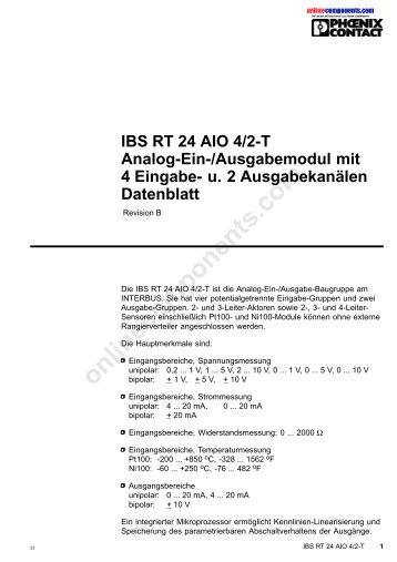 IBS RT 24 AIO 4/2-T Analog-Ein-/Ausgabemodul mit 4 Eingabe