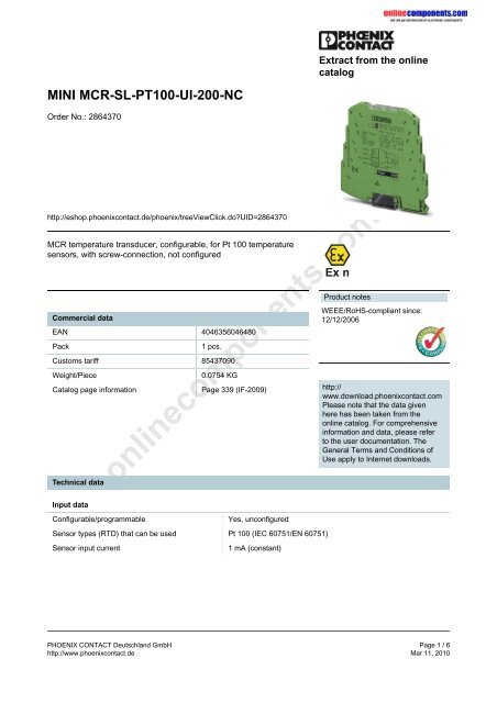 MINI MCR-SL-PT100-UI-200-NC - Onlinecomponents.com