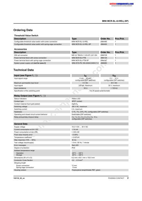 MINI MCR-SL-UI-REL(-SP) - Onlinecomponents.com