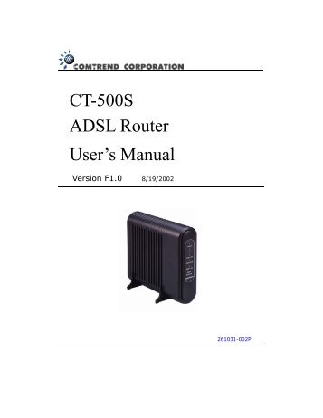 CT-500S ADSL Router User's Manual - Ono