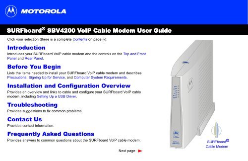 SURFboard Â® SBV4200 VoIP Cable Modem User Guide ... - Ono