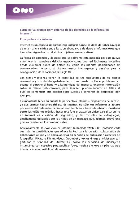 conclusiones, potenciales riesgos y principales ... - Ono