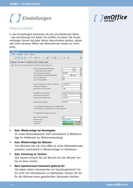 Einstellungen - onOffice Software