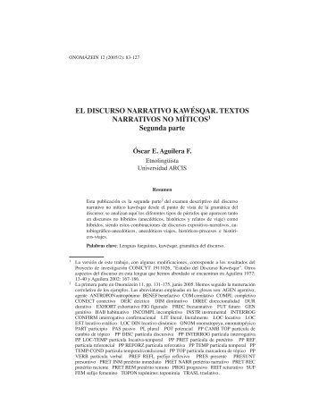 El discurso narrativo kawÃ©sqar. Textos narrativos no ... - OnomÃ¡zein