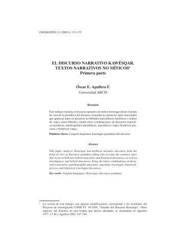 El discurso narrativo kawÃ©sqar. Textos narrativos no ... - OnomÃ¡zein