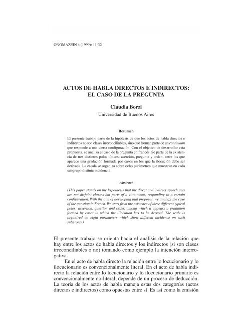 Actos de habla directos e indirectos: el caso de la ... - OnomÃ¡zein