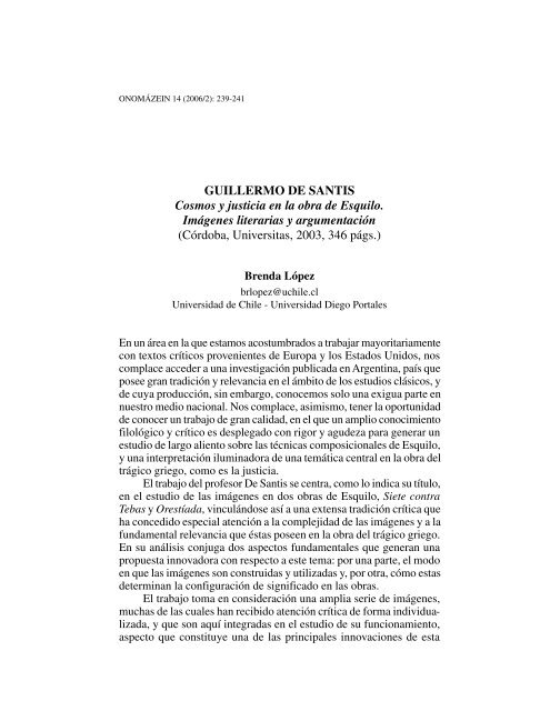 Guillermo de Santis: "Cosmos y justicia en la obra de ... - OnomÃ¡zein