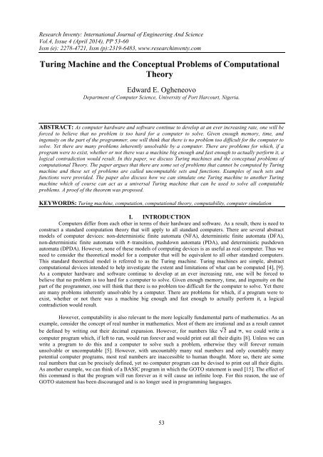 Turing Machine and the Conceptual Problems of Computational Theory
