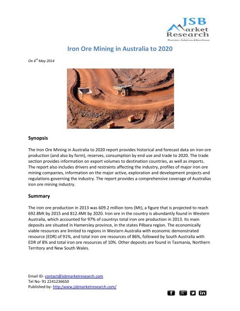 JSB Market Research: Iron Ore Mining in Australia to 2020