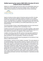 MolMed reports top line results of NGR-hTNF in the phase III trial in malignant pleural mesothelioma