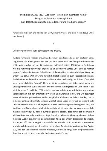 Predigt zu EG 316 (317) „Lobe den Herren, den ... - in Büchenbronn