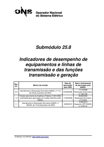 SubmÃ³dulo 25.8 Indicadores de desempenho de ... - ONS
