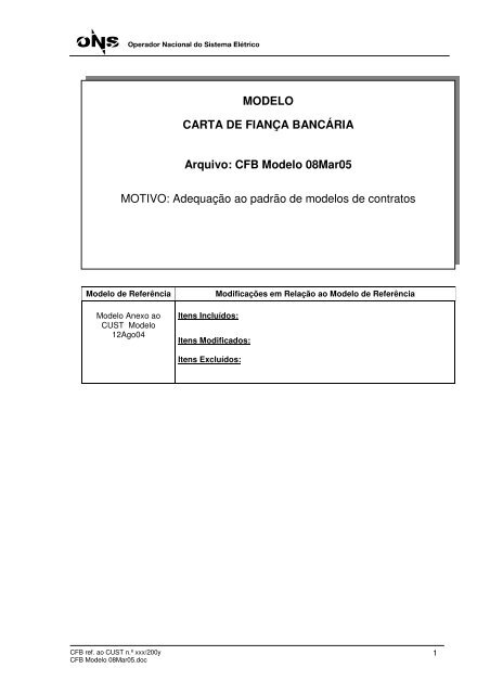 MODELO CARTA DE FIANÃA BANCÃRIA Arquivo: CFB ... - ONS