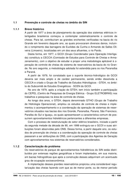 plano anual de prevenÃ§Ã£o de cheias ciclo 2010/2011 - ONS