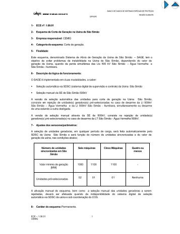 1- ECE nÂº: 1.08.01 2- Esquema de Corte de GeraÃ§Ã£o na ... - ONS