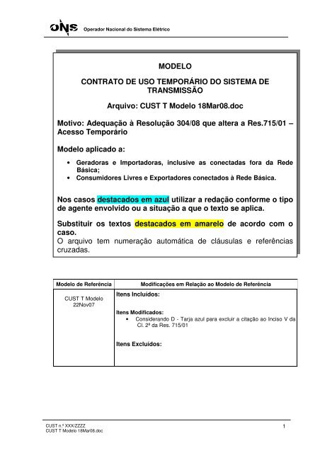 MODELO CONTRATO DE USO TEMPORÃRIO DO SISTEMA ... - ONS