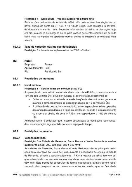 inventÃ¡rio das restriÃ§Ãµes operativas hidrÃ¡ulicas dos ... - ONS