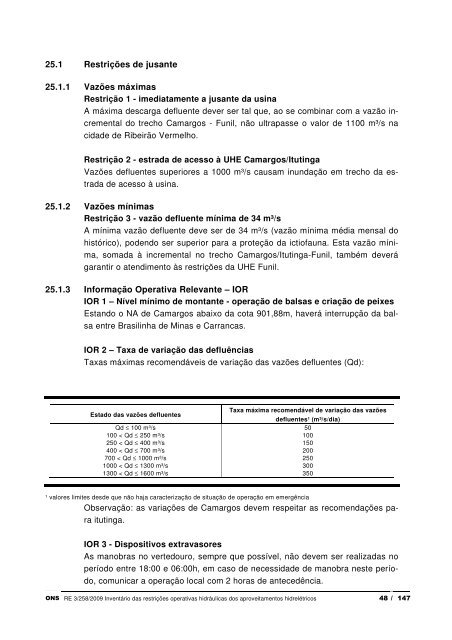 inventÃ¡rio das restriÃ§Ãµes operativas hidrÃ¡ulicas dos ... - ONS