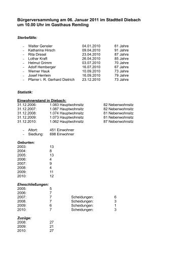 Bürgerversammlung vom 6. Januar 2011 - Diebach-online