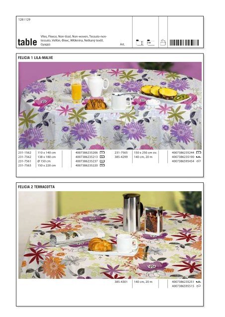 Fleckgeschützte Tischbeläge Stain-resistant table coverings Antivlek ...