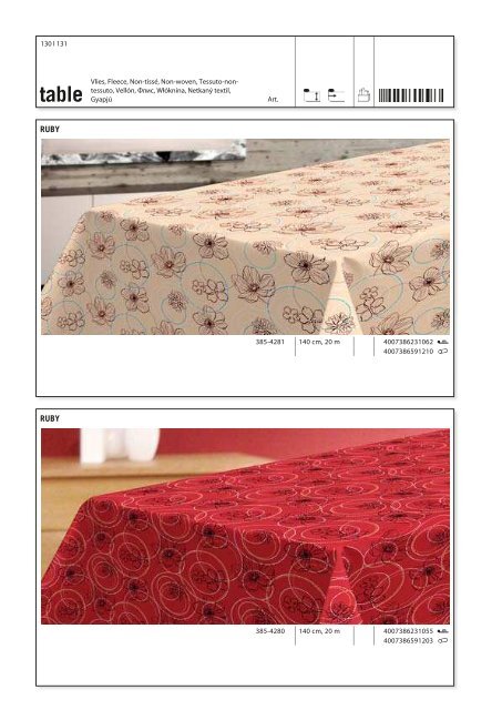 Fleckgeschützte Tischbeläge Stain-resistant table coverings Antivlek ...