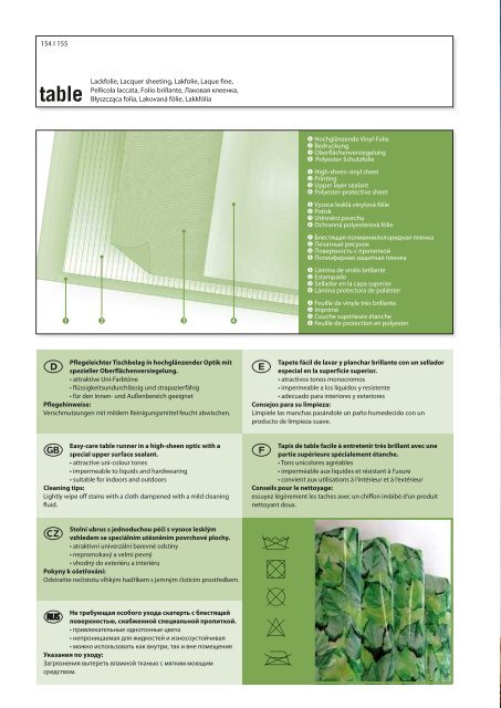 Fleckgeschützte Tischbeläge Stain-resistant table coverings Antivlek ...