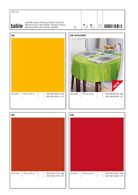 Fleckgeschützte Tischbeläge Stain-resistant table coverings Antivlek ...