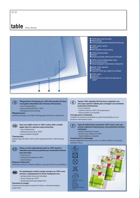 Fleckgeschützte Tischbeläge Stain-resistant table coverings Antivlek ...