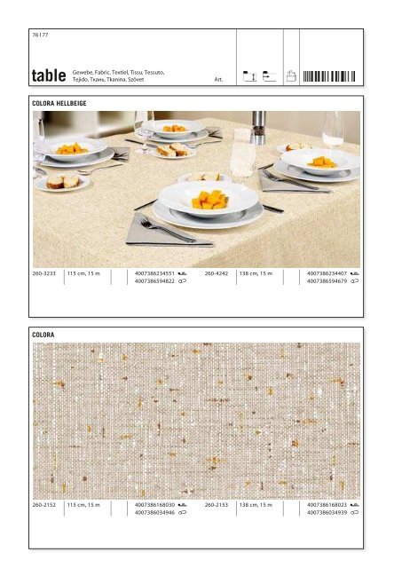 Fleckgeschützte Tischbeläge Stain-resistant table coverings Antivlek ...