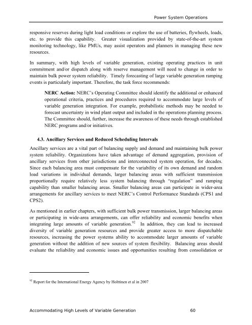 Accommodating High Levels of Variable Generation - NERC