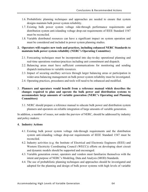 Accommodating High Levels of Variable Generation - NERC