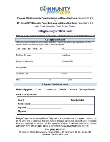 Delegate Registration Form - OSEA