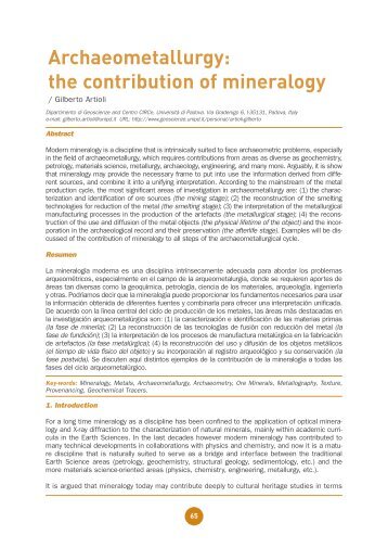 Archaeometallurgy: the contribution of mineralogy
