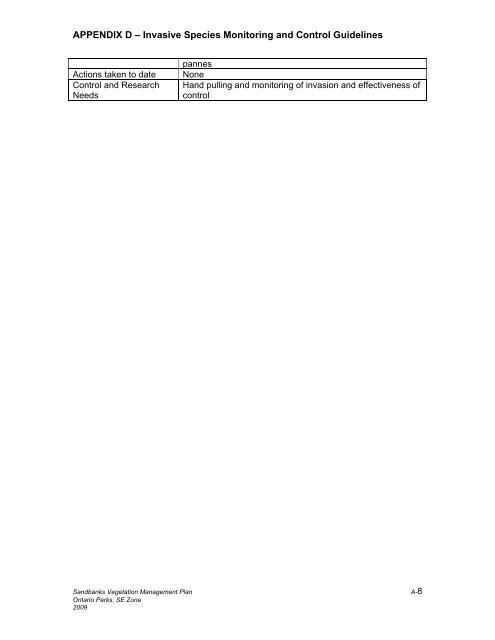 Sandbanks Draft Veg Mgmt Plan - Ontario Parks