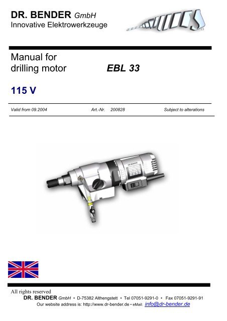 DR. BENDER GmbH Manual for drilling motor EBL 33 115 V